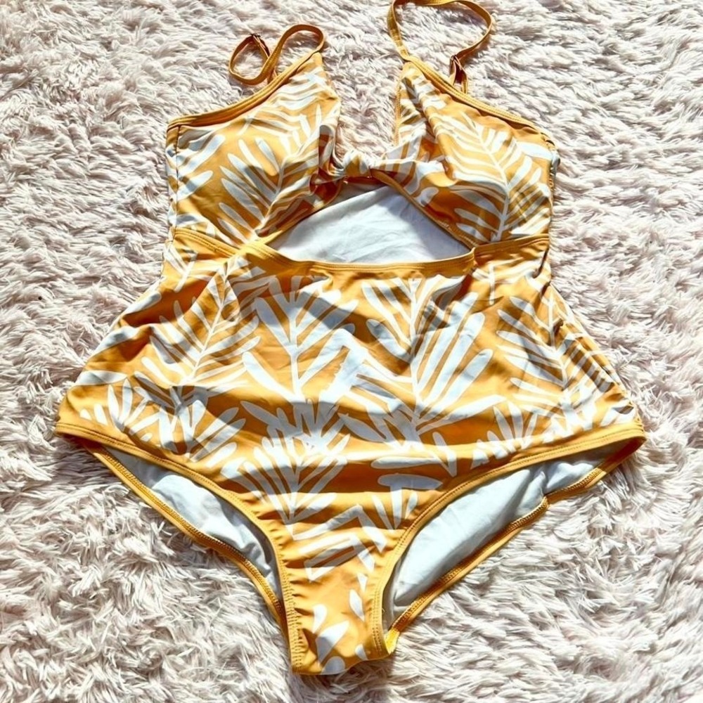 Tropical Botanical Cutout One Piece Swimsuit Womens 2XL Beachy Pool Resort Party